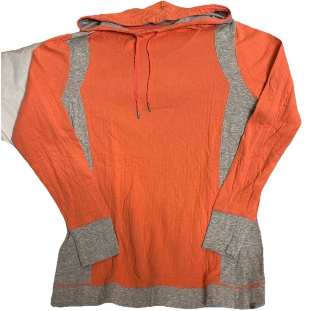 Eddie Bauer Womens Hooded Top Size L Pink & Gray Lightweight Long Sleeve
